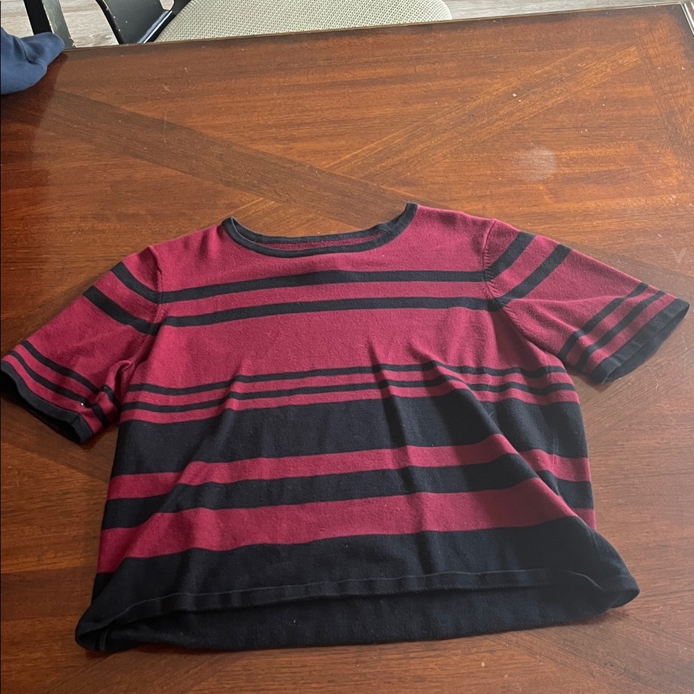 Liz Baker Burgundy and Black Striped Blouse